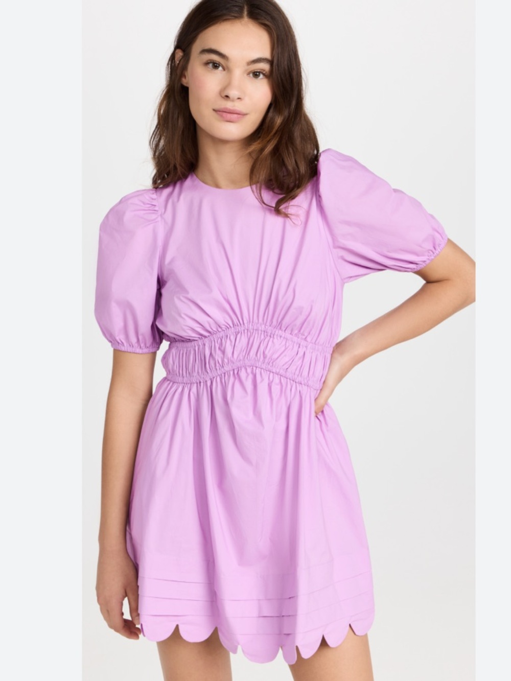 English Factory Lilac Scallop-Hem Puff Sleeve Mini Dress